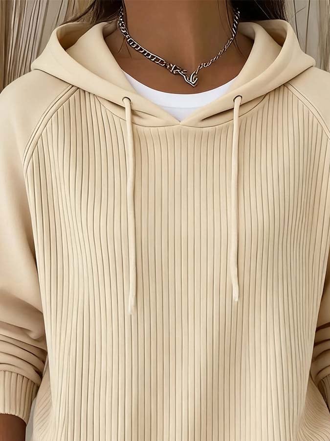 Women'S Casual Pullover Leather Label Hooded Striped Sweatshirt