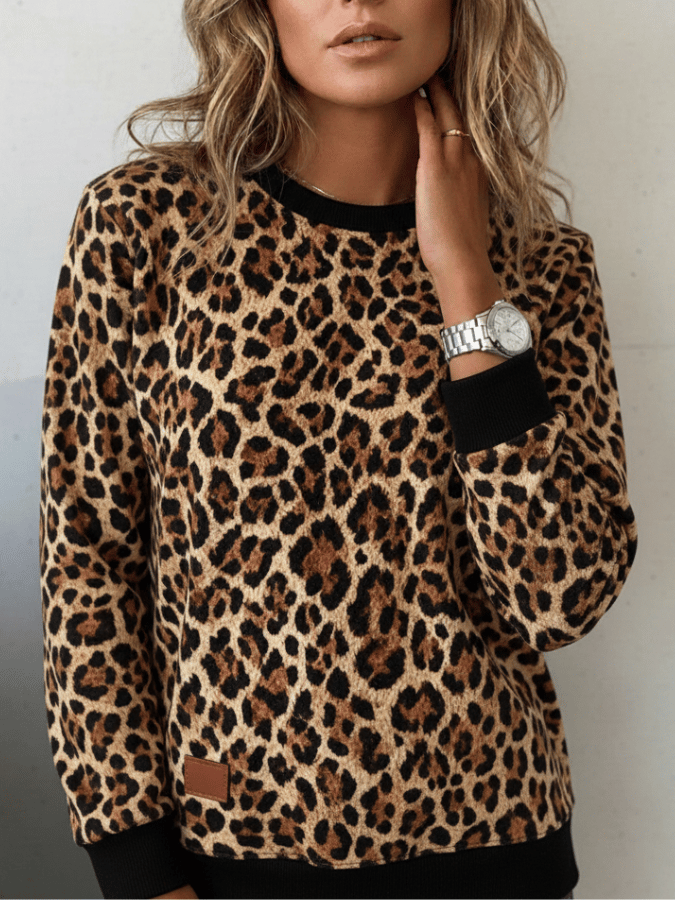 Women'S Casual Pullover Leopard Print Sweatshirt