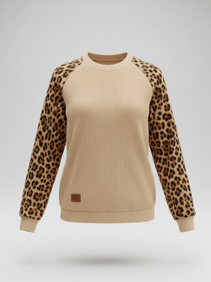 Women'S Casual Corduroy Leopard Print Sweatshirt