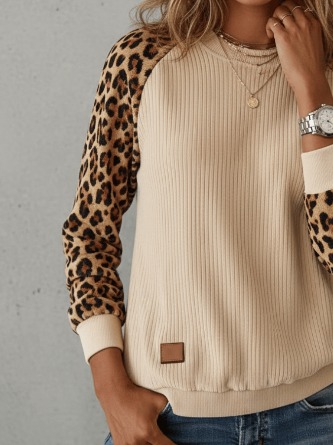 Women'S Casual Corduroy Leopard Print Sweatshirt