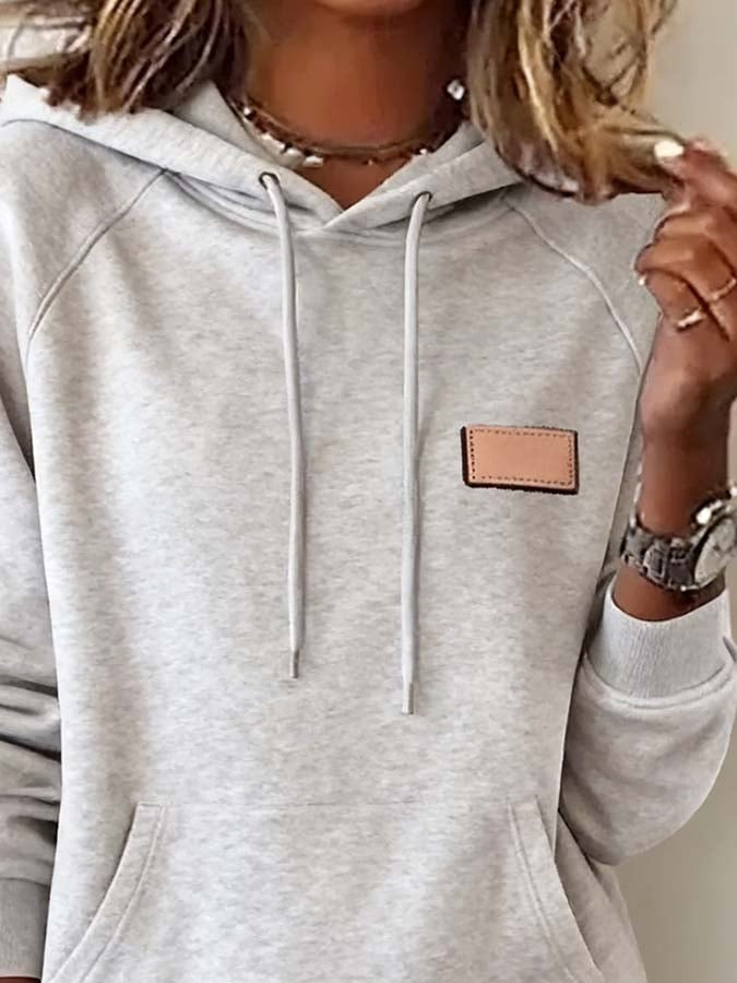 Women'S Casual Loose Solid Color Hooded Sweatshirt