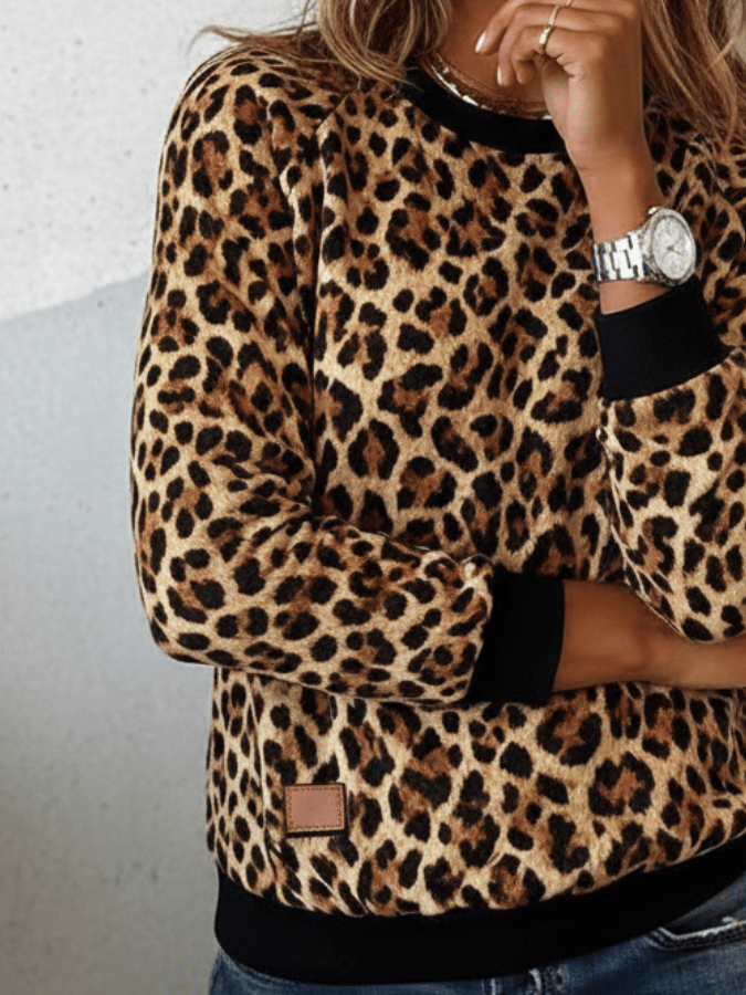 Women'S Casual Pullover Leopard Print Sweatshirt