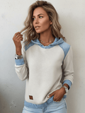 Women'S Casual Hooded Denim Patchwork Sweatshirt