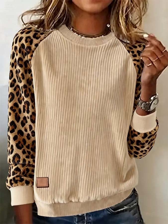 Women'S Casual Corduroy Leopard Print Sweatshirt