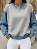 Women'S Casual Pullover Denim Sweatshirt With Pockets