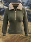 Women'S Autumn And Winter Half-Zip Splicing Fur Collar Sweatshirt