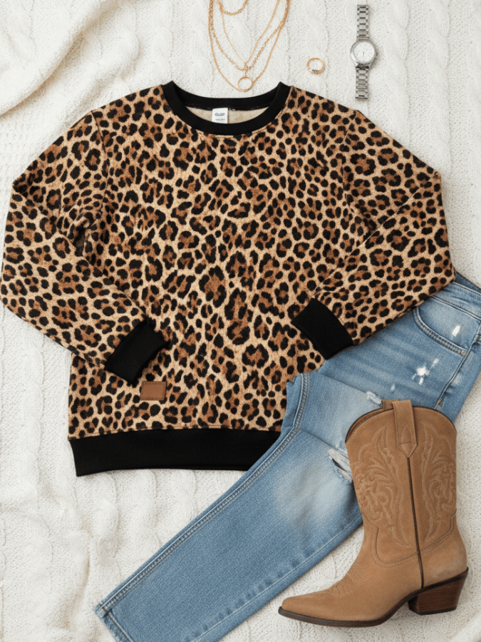 Women'S Casual Pullover Leopard Print Sweatshirt